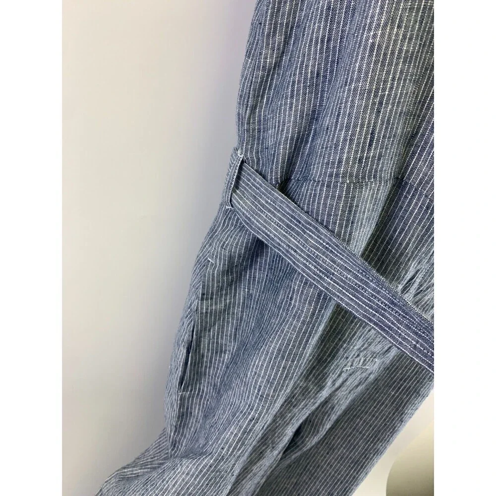 Everlane Linen Picnic Jumpsuit Blue Pinstriped Button Belted Adjustable Womens 6